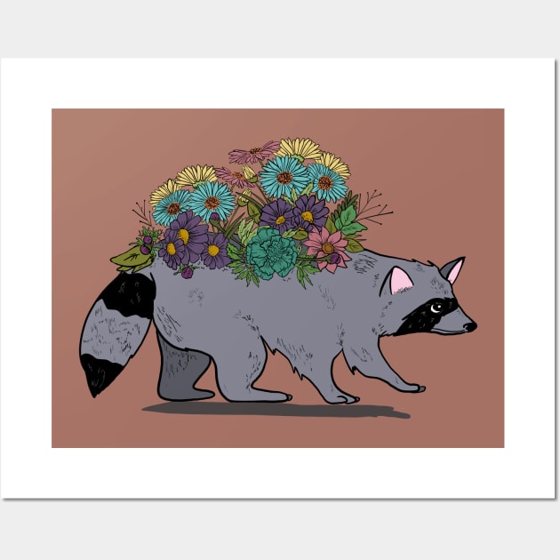 Raccoon with Wildflowers, Trash Panda Wall Art by ketchambr